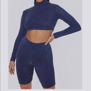 Petite Navy Glitter Bike Shorts